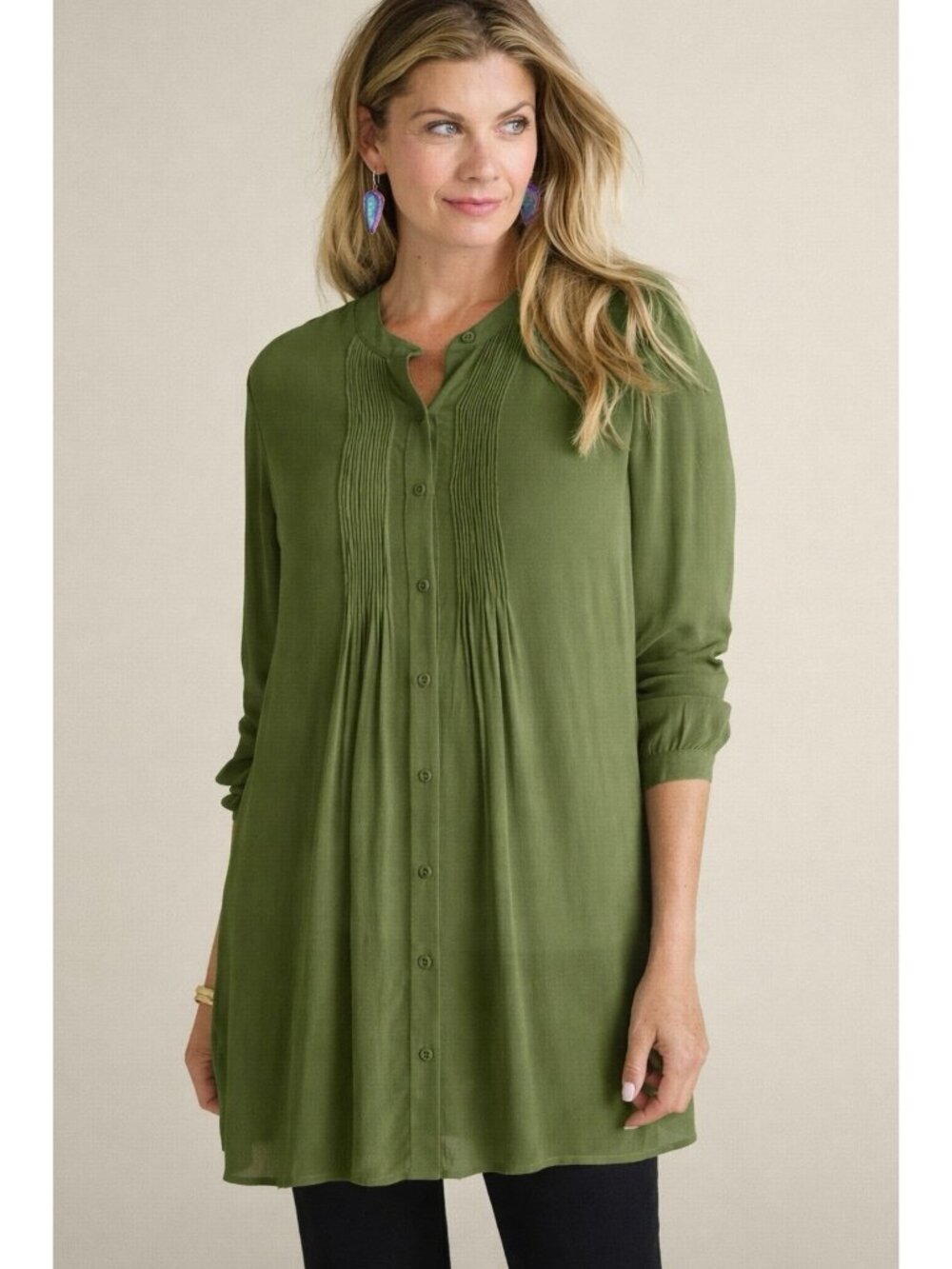 Soft Surroundings Womens Makara Tunic Tank Top Set Sz 2X Olive Green Sheer Boho